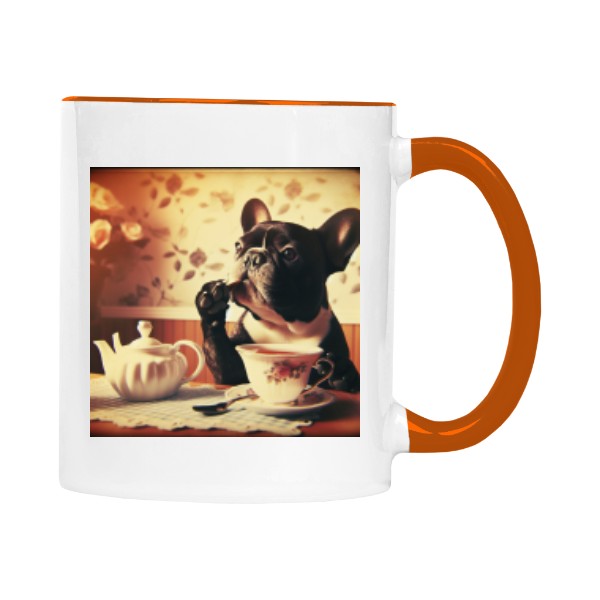 Hrnek malý barevný s potiskem Ranní čaj s buldočkem